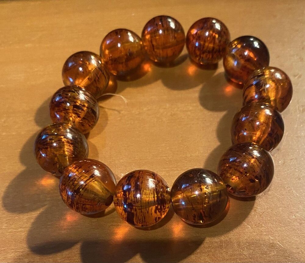 Brown Beaded Stretch Bracelet Womens Round Chunky 6.5 Inch Jewelry